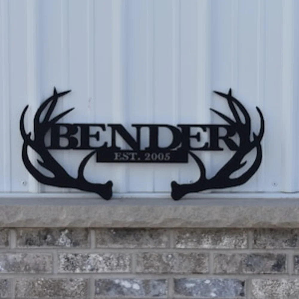 Hunting Outdoor Decor - Custom Deer Antler Monogram Sign Personalized