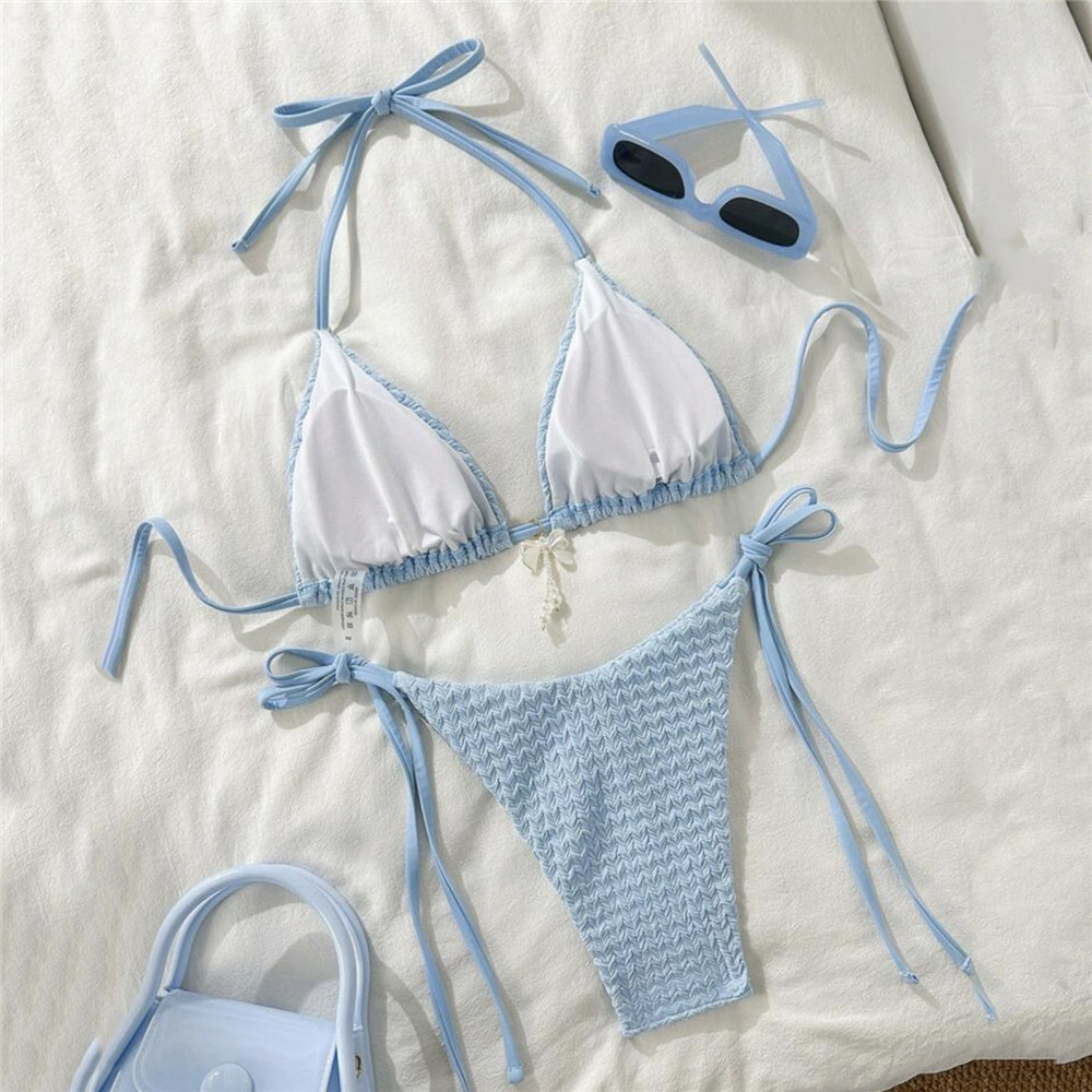 Sky Blue Bead Bow Swimwear Hal - Bow Stringer Tool 评论和价格